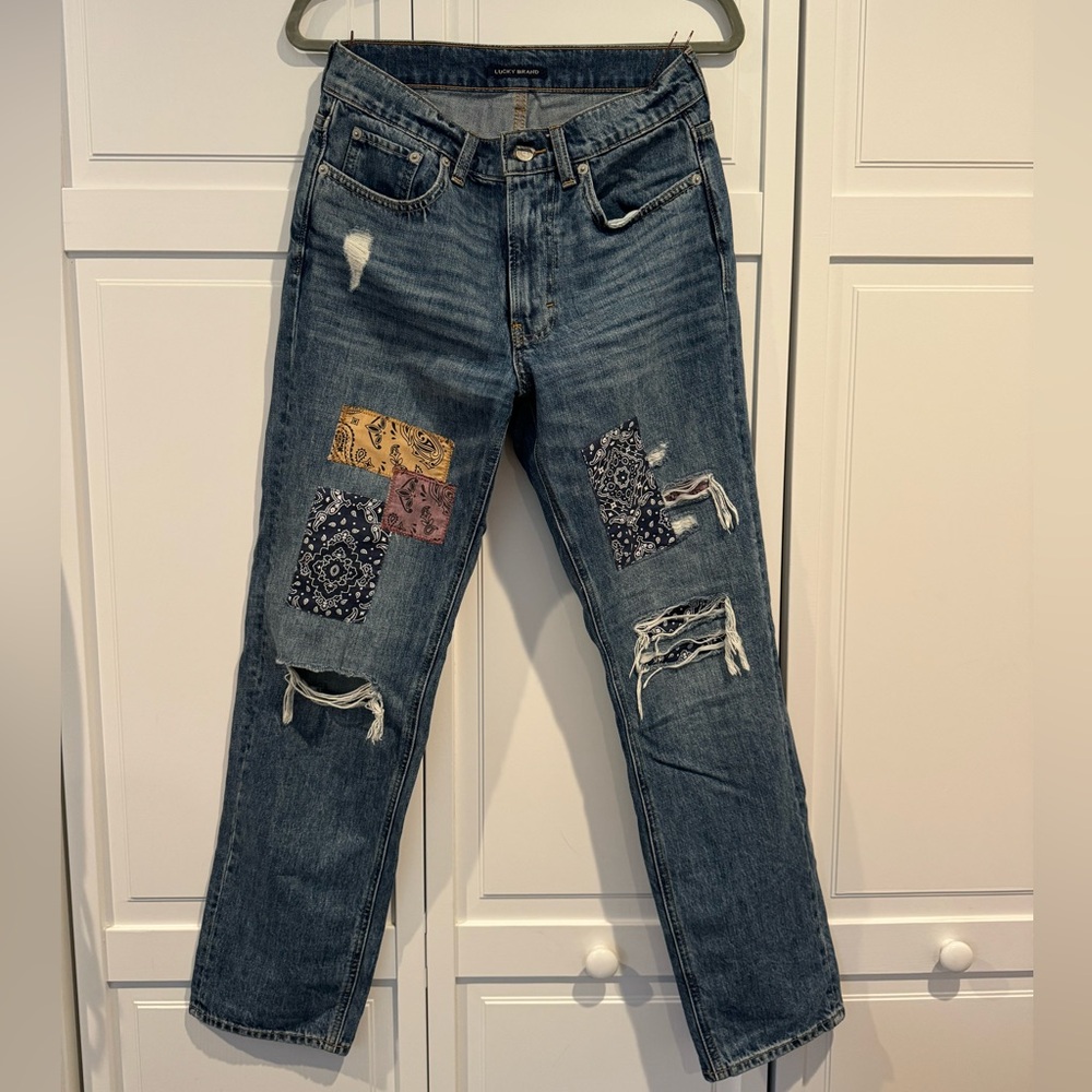 Lucky brand straight leg patchwork jeans